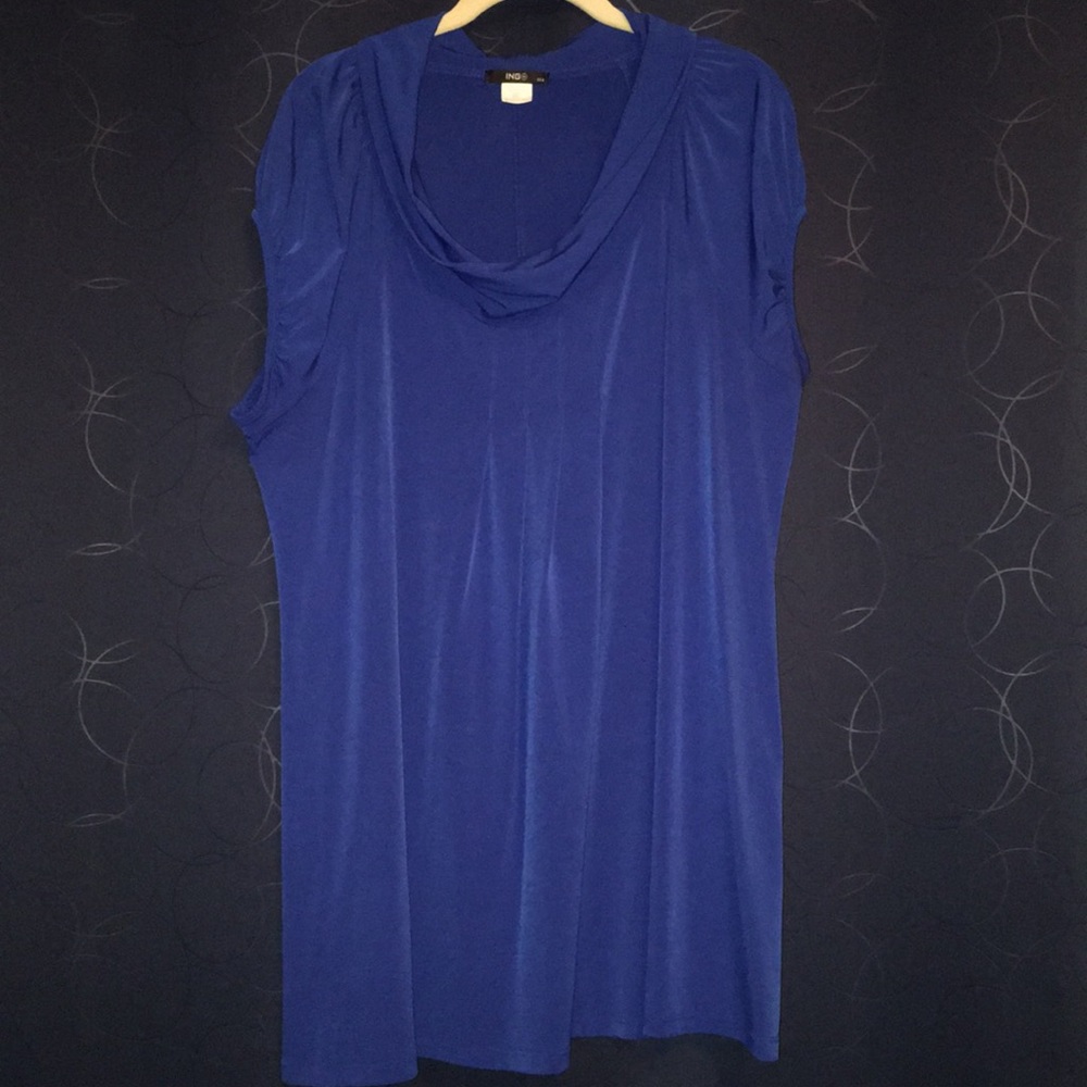 ING  med blue drape neck tunic cap sleeve